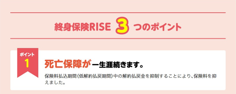 終身保険 ライズ　死亡保障が一生涯続きます